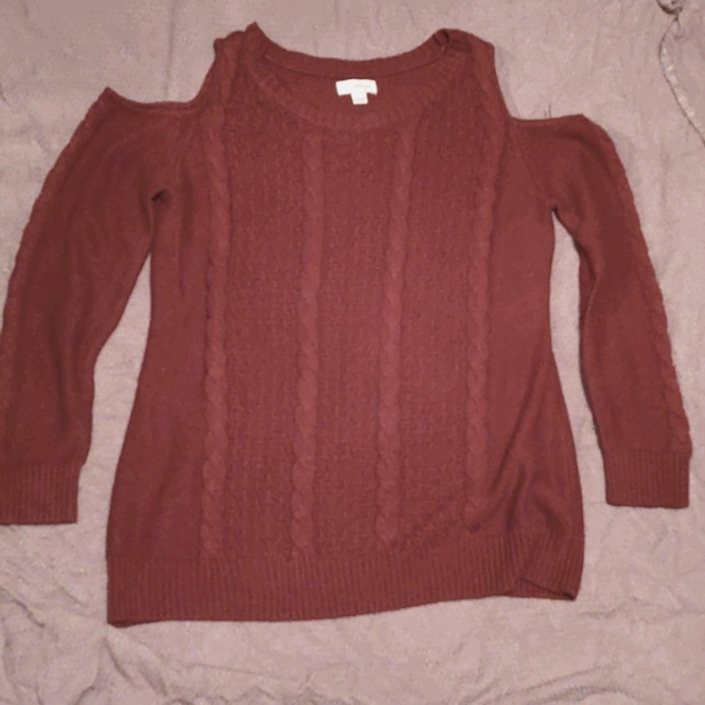 Burgundy Open Shoulder Sweater
